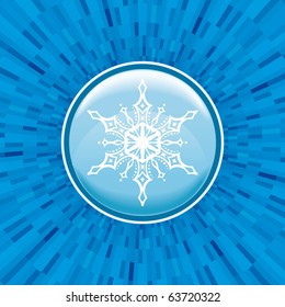 Vector snowflake with circle frame and blue shine background