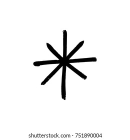 Vector snowflake, drawing, stylized, simple, brush, paint, funny, star, symbol, hand drawn, white background, contrast, gouache, sketch, print, element for design.