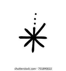 Vector snowflake, drawing, stylized, simple, brush, paint, funny, star, symbol, hand drawn, white background, contrast, gouache, sketch, print, element for design.