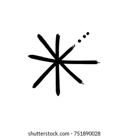 Vector snowflake, drawing, stylized, simple, brush, paint, funny, star, symbol, hand drawn, white background, contrast, gouache, sketch, print, element for design.