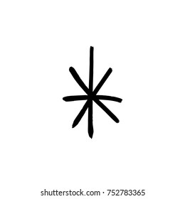 Vector snowflake, drawing, stylized, simple, brush, paint, funny, star, symbol, hand drawn, white background, contrast, gouache, sketch, print, element for design.