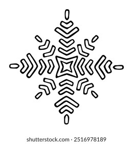 Floco de neve vetorial em estilo étnico escandinavo. Elemento de doodle desenhado à mão bonito, isolado no fundo branco.