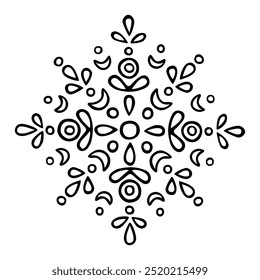 Floco de neve vetorial em estilo étnico escandinavo. Elemento de doodle desenhado à mão bonito, isolado no fundo branco.