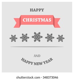 Vector snowflake Flat Icon card. Abstract snowflake of geometric shapes. Sign of the White snowflakes on blue background. Christmas. New Year card illustration. Holiday design Winter backgrounds