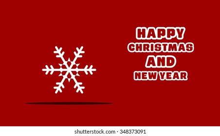 Vector snowflake Flat Icon card. Abstract snowflake of geometric shapes. Sign of the White snowflakes on blue background. Christmas. New Year card illustration. Holiday design Winter backgrounds
