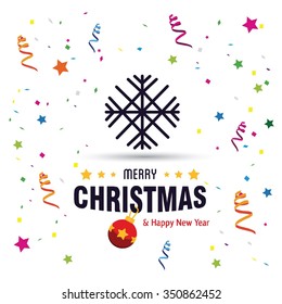 Vector snowflake Flat Icon card. Abstract snowflake of geometric shapes. Sign of the White snowflakes on blue background. Christmas. New Year card illustration. Holiday design Winter backgrounds
