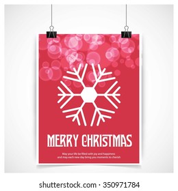 Vector snowflake Flat Icon card. Abstract snowflake of geometric shapes. Sign of the White snowflakes on blue background. Christmas. New Year card illustration. Holiday design Winter backgrounds
