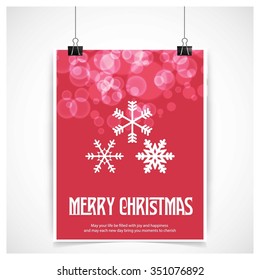 Vector snowflake Flat Icon card. Abstract snowflake of geometric shapes. Sign of the White snowflakes on blue background. Christmas. New Year card illustration. Holiday design Winter backgrounds
