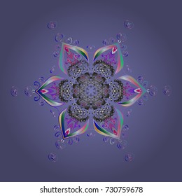 Vector. Snowflake vector icon background violet, gray and neutral color. Xmas frost snow flake isolated silhouette symbol. Christmas snow flat crystal element. Weather illustration ice collection.