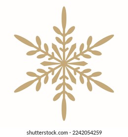 Icono de copo de nieve vectorial. Simple señal de nieve geométrica de oro. Ilustración dorada aislada en blanco. Lujo mínimo elemento gráfico. Silhouette de copo de nieve de invierno. Tema de las vacaciones de Navidad y Año Nuevo 