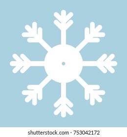vector snowflake icon simple white sign isolated on blue background