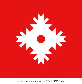 Vector Snowflake icon white color on red background. Style graphic illustration.