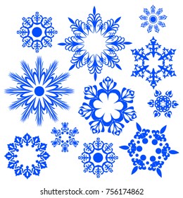 Vector snowflake icons set.Collection of decorative isolated design elements. Symbols of winter, christmas and new year