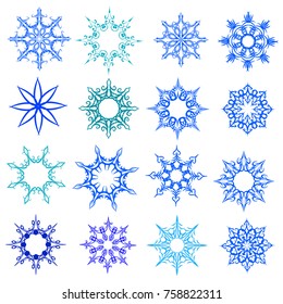 Vector snowflake icons set. Collection of decorative isolated design elements. Symbols of winter, christmas and new year