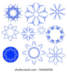 Vector snowflake icons set.Collection of decorative isolated design elements. Symbols of winter, christmas and new year