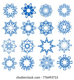 Vector snowflake icons set.Collection of decorative isolated design elements. Symbols of winter, christmas and new year