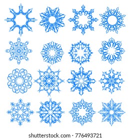 Vector snowflake icons set.Collection of decorative isolated design elements. Symbols of winter, christmas and new year