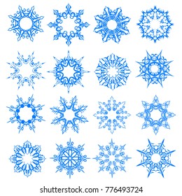 Vector snowflake icons set.Collection of decorative isolated design elements. Symbols of winter, christmas and new year