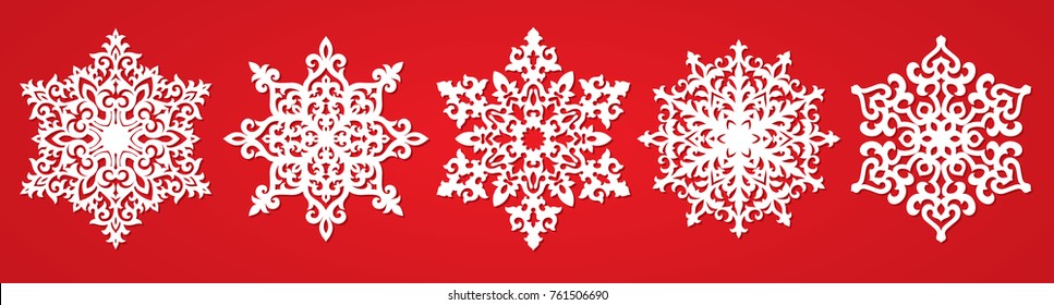 Vector snowflake laser cut template. Cutout pattern of Christmas or New Year decoration. Background illustration for greeting card, banner and other holiday media.