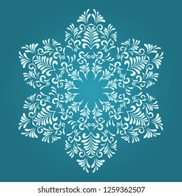 Vector snowflake. Leaves. White, isolated on blue gradient background
