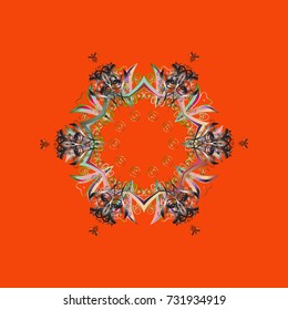 Vector. Snowflake mosaic icon. Graphic element decoration. Symbol winter, frozen, Christmas, New Year holiday. Orange, gray and neutral silhouette snow flake sign isolated. Flat design.