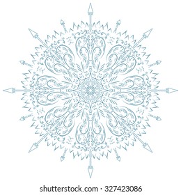Vector snowflake on the white symmetrical polygonal background.