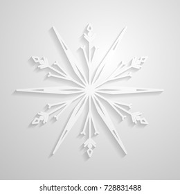 Vector snowflake. Paper snowflakes design, minimalistic geometrical snowflake on light background. Background and element for winter and christmas seasonal design