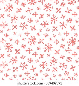 Vector snowflake seamless pattern. Christmas pink background.