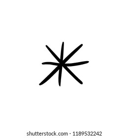 Vector snowflake shape contour, ink art. Simple minimalistic element for design, monochrome print
