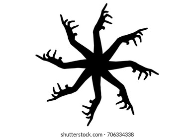 Vector snowflake shaped shadow of corpse hands. Halloween decoration concept.
