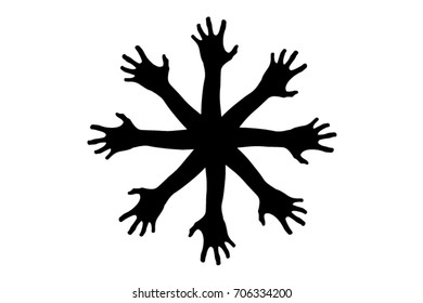 Vector snowflake shaped shadow of human hands. Halloween decoration concept.