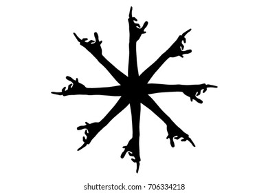 Vector snowflake shaped shadow of zombie hands. Halloween decoration concept.
