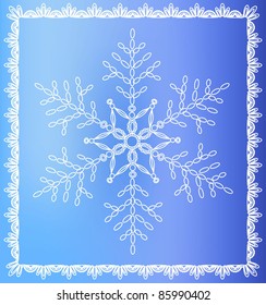 vector snowflake stylized under lace, on turn blue background