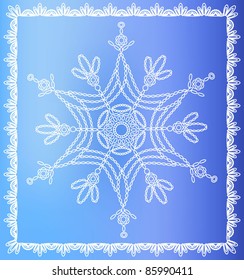 vector snowflake stylized under lace, on turn blue background