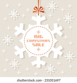 Vector snowflake tag - Christmas sale. Winter vintage background. Decorative illustration for print, web