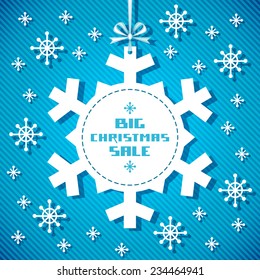 Vector snowflake tag - Christmas sale. Winter vintage background. Decorative illustration for print, web