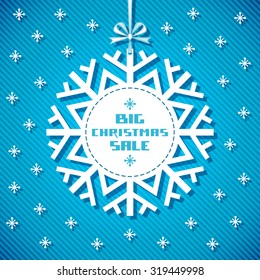 Vector snowflake tag - Christmas sale. Winter vintage background. Decorative illustration for print, web