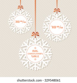 Vector snowflake tag - Christmas sale. Winter vintage background. Decorative illustration for print, web