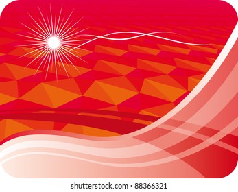 Vector Snowflake con rastro sobre fondo de onda roja brillante