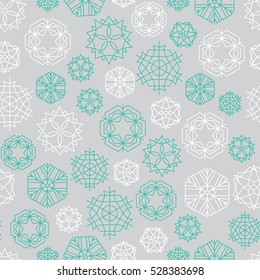 Vector snowflake winter Christmas seamless green and white pattern