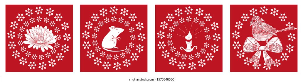 Vector Snowflake Wreath. Holiday christmas stickers.