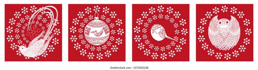 Vector Snowflake Wreath. Holiday christmas stickers.