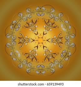 Vector snowflakes background. Flat design with abstract snowflakes isolated on colorful background. Snowflakes pattern. Golden snowflake.