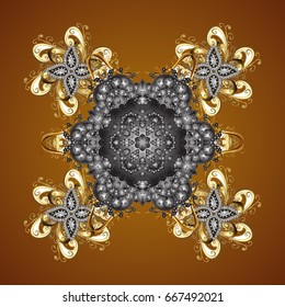 Vector snowflakes background. Flat design with abstract snowflakes isolated on brown background. Snowflake seamless pattern. Snowflakes pattern.