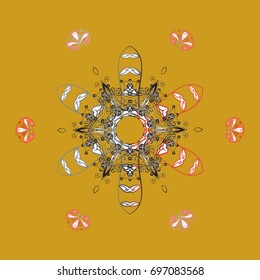 Vector snowflakes background. Flat design with abstract snowflakes isolated on colors background. Snowflake colorful pattern. Snowflakes pattern. Vector illustration.