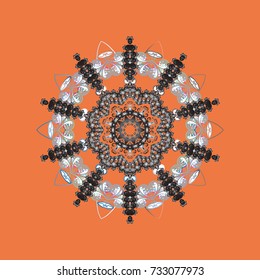 Vector snowflakes background. Flat design with abstract snowflakes isolated on colors background. Snowflakes pattern. Vector illustration. Snowflake colorful pattern.