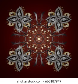 Vector snowflakes background. Golden snowflake. Flat design with abstract snowflakes isolated on brown background. Snowflakes pattern.