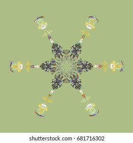 Vector snowflakes background. Vector illustration. Flat design with abstract snowflakes isolated on colors background. Snowflakes pattern. Snowflake colorful pattern.