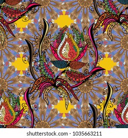 Vector snowflakes background. Vector illustration. Snowflakes pattern. Snowflake colorful pattern. Flat design with abstract snowflakes isolated on colors background.