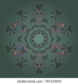 Vector snowflakes background. Vector illustration. Snowflakes pattern. Snowflake colorful pattern. Flat design with abstract snowflakes isolated on colors background.
